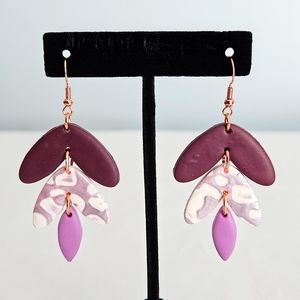 Handmade 3-Tier Iridescent Animal Print Purple/White/Rose Gold Floral Earrings